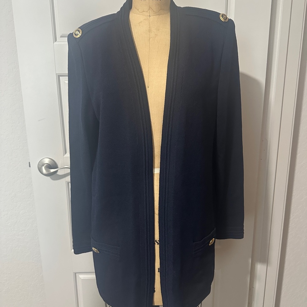 St. John Dark Blue Blazer/ Open cardigan with Gold buttons